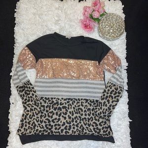 Leopard Glitter Long Sleeve Women’s Top